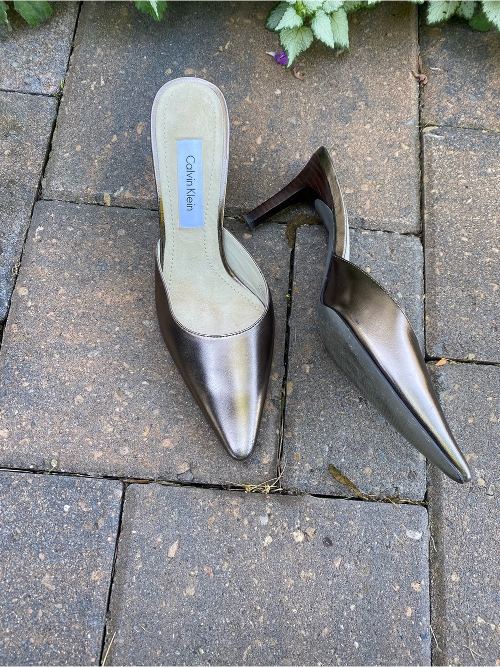 Calvin Klein Landry Metallic Bronze Pointed-Toe Mules — Size 5.5 Summer Sale